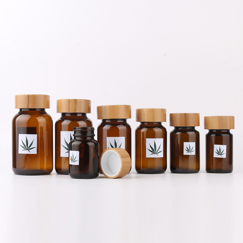 250ml Amber CBD glass jar with Children resistant Lid for CBD oil cosmetic Container with bamboo