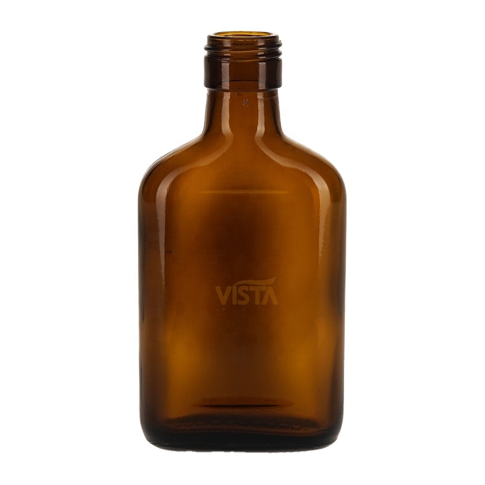 250ml Amber Flat Glass Bottle For Liquor with screw cap mini bottles liquor