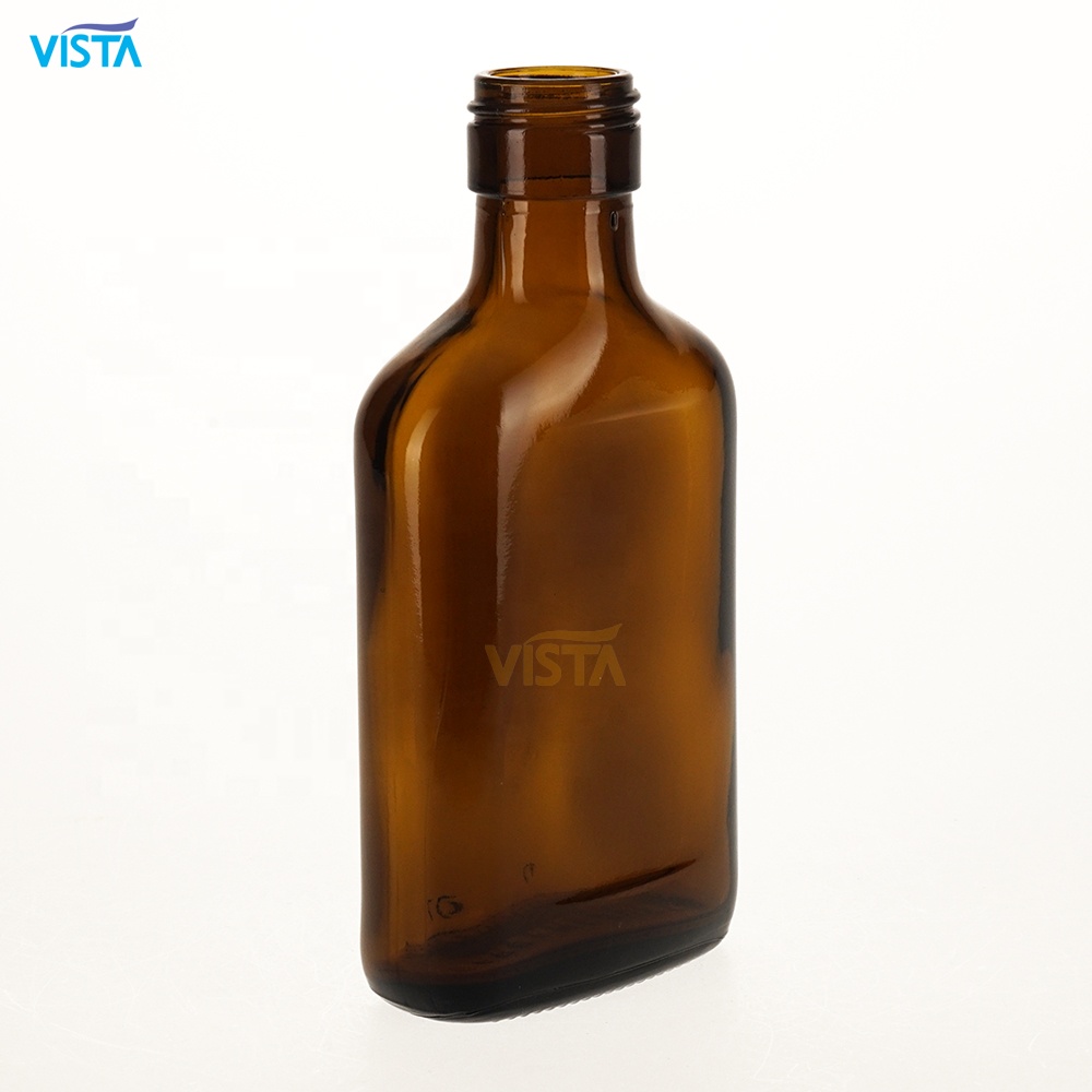250ml Amber Flat Glass Bottle For Liquor with screw cap mini bottles liquor