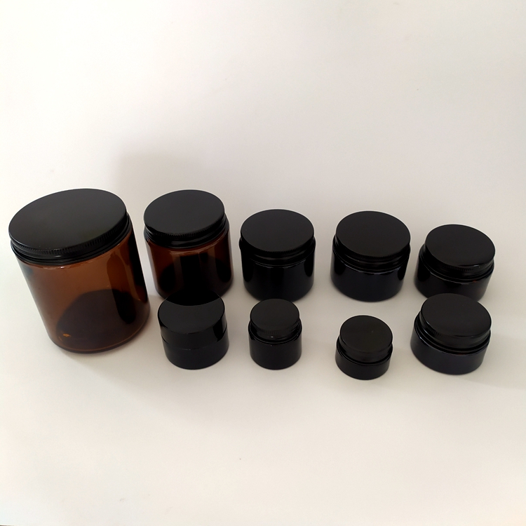 250ml Amber Glass Jars with black Lids for Salves Creams and Candles