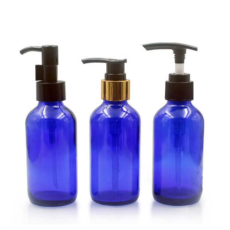 250ml Blue Glass Bottle Personal Care Use 8oz Lotion Pump Bottle With Plastic Pump