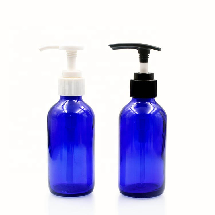 250ml Blue Glass Bottle Personal Care Use 8oz Lotion Pump Bottle With Plastic Pump