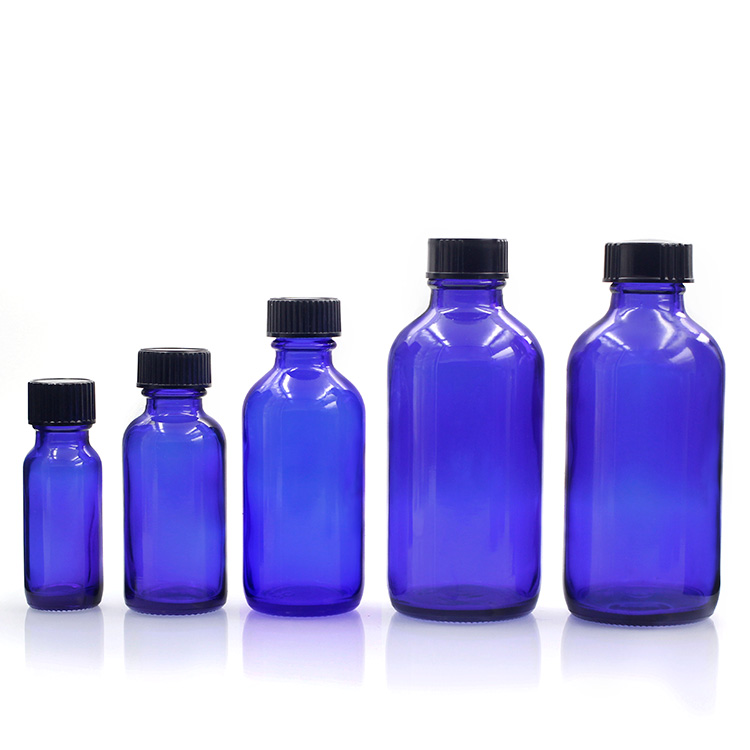 250ml Blue Glass Bottle Personal Care Use 8oz Lotion Pump Bottle With Plastic Pump