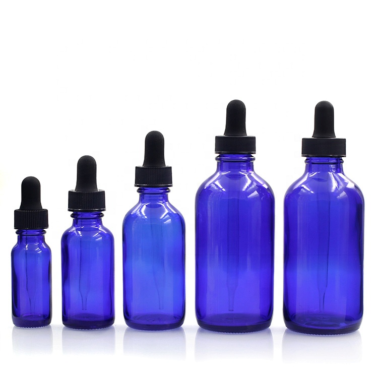 250ml Blue Glass Bottle Personal Care Use 8oz Lotion Pump Bottle With Plastic Pump