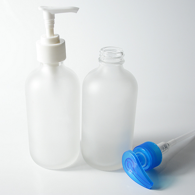 250ml Boston Round Frosted White Glass Lotion Pump Packaging Bottle