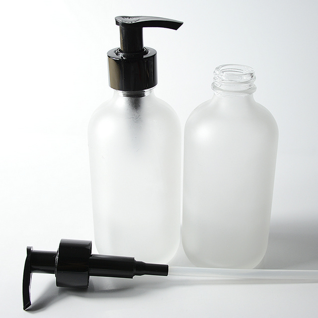 250ml Boston Round Frosted White Glass Lotion Pump Packaging Bottle