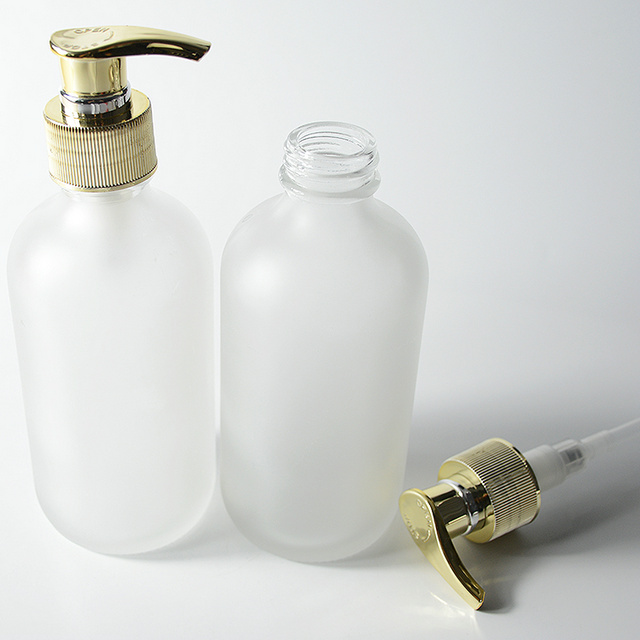 250ml Boston Round Frosted White Glass Lotion Pump Packaging Bottle