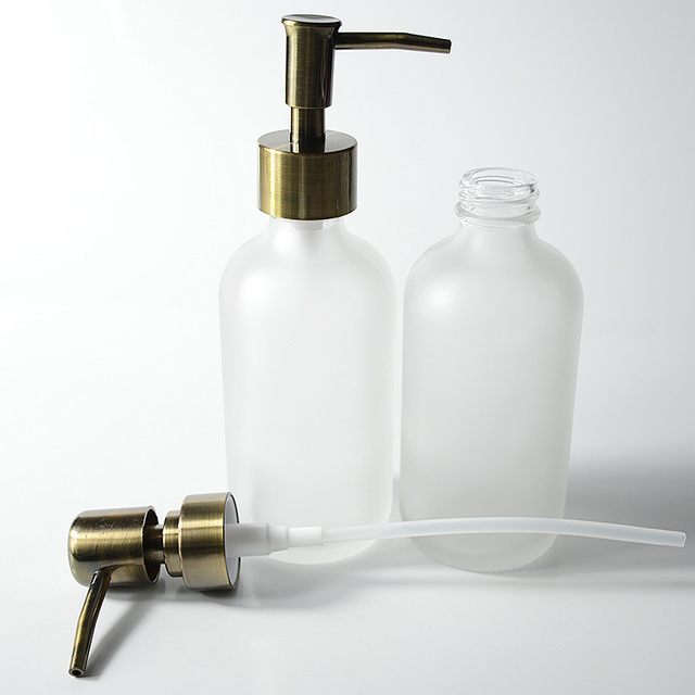 250ml Boston Round Frosted White Glass Lotion Pump Packaging Bottle