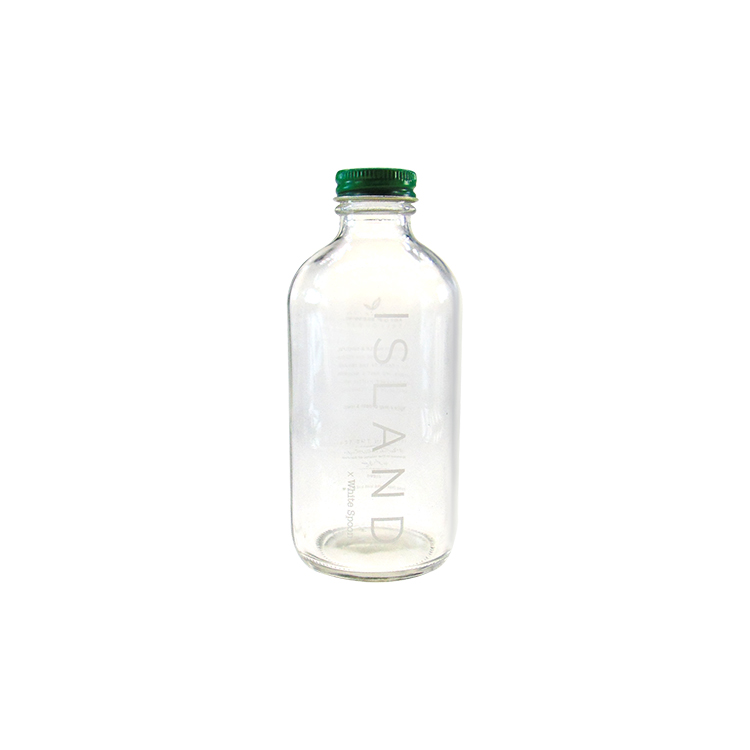 250ml Clear Boston Round Glass Bottle With Stainless Steel Pump 8oz. 240Ml