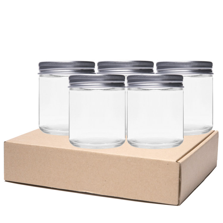 250ml Clear Straight Side Glass Cosmetic Jar 8oz with Gold Metal Lid