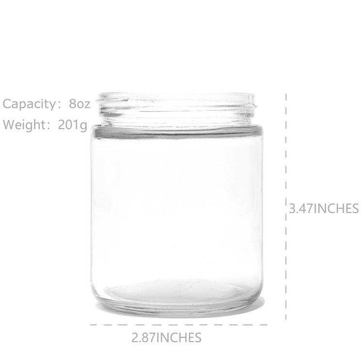 250ml Clear Straight Side Glass Cosmetic Jar 8oz with Gold Metal Lid