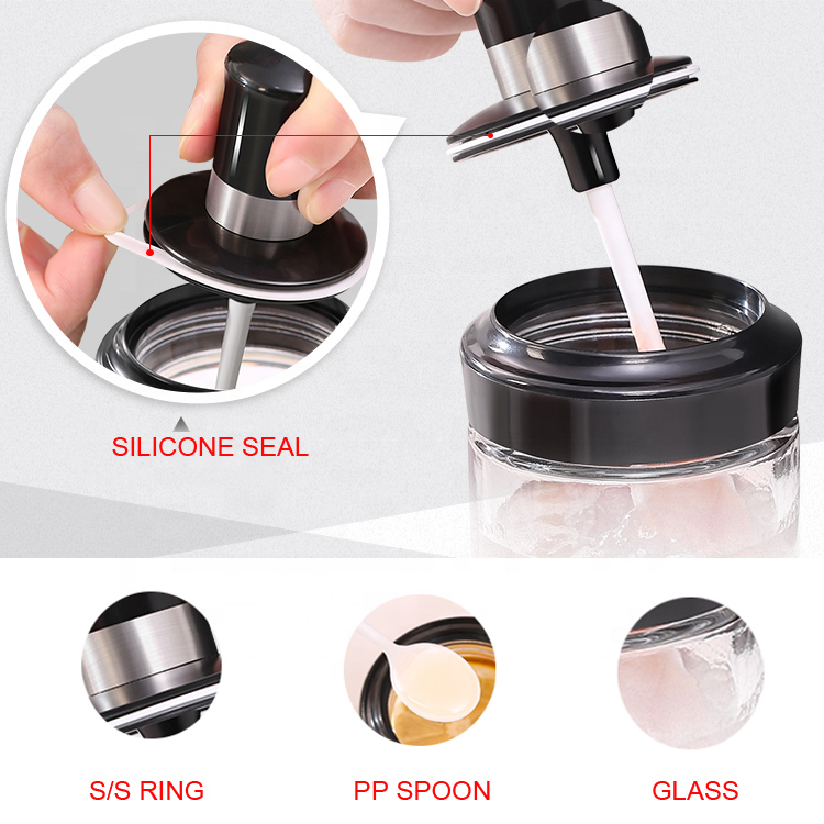 250ml Condiment jar Glass Seasoning bottle with Spoon Vinegar Flavoring Tank With Spoon