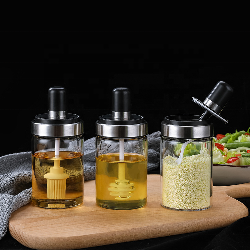 250ml Condiment jar Glass Seasoning bottle with Spoon Vinegar Flavoring Tank With Spoon