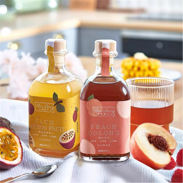 250ml Flat square clear wine liquor glass perfume bottle with cork lid