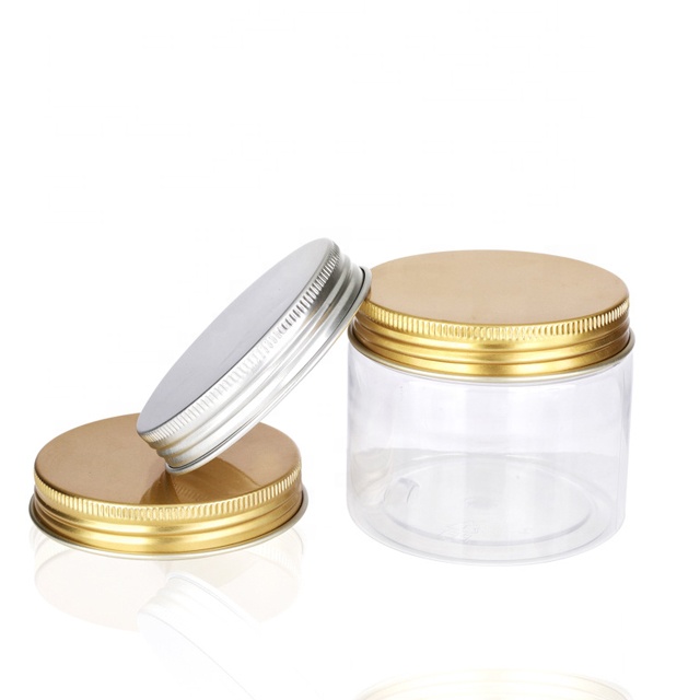 250ml Food Grade Clear Snack Jar Pet Plastic Food Jar With Gold Lid
