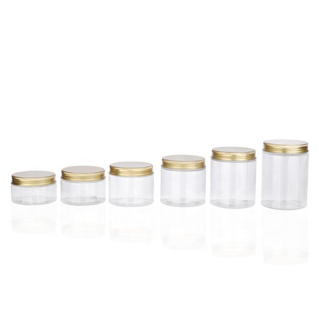 250ml Food Grade Clear Snack Jar Pet Plastic Food Jar With Gold Lid