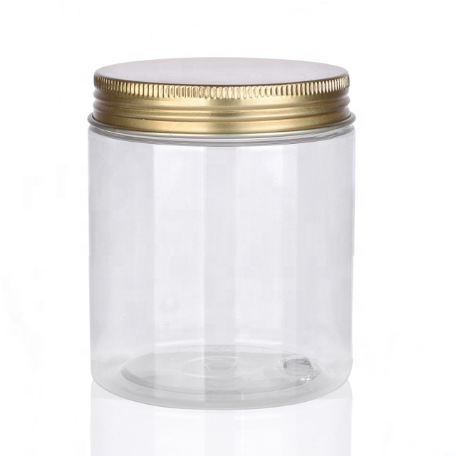250ml Food Grade Clear Snack Jar Pet Plastic Food Jar With Gold Lid