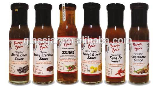 250ml Food grade bbq chili tomato soy hot sauce glass bottle