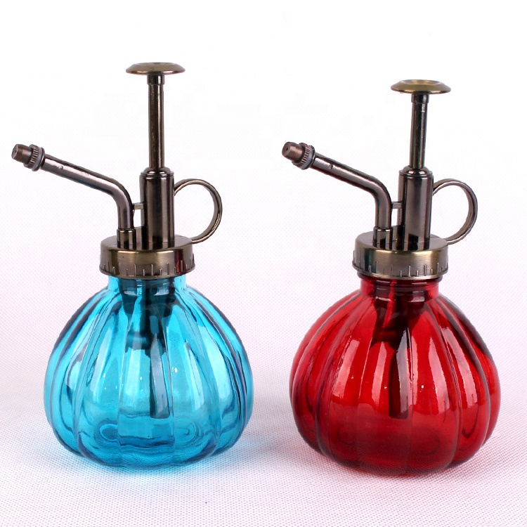 250ml Pumpkin shape Watering dispenser glass bottle with stainless steel pump for flower garden