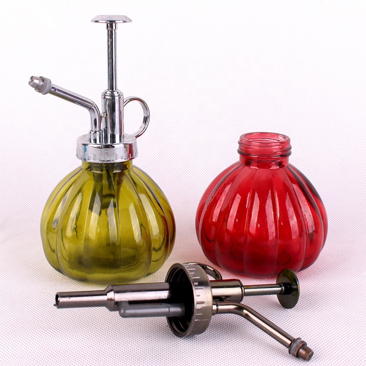 250ml Pumpkin shape Watering dispenser glass bottle with stainless steel pump for flower garden