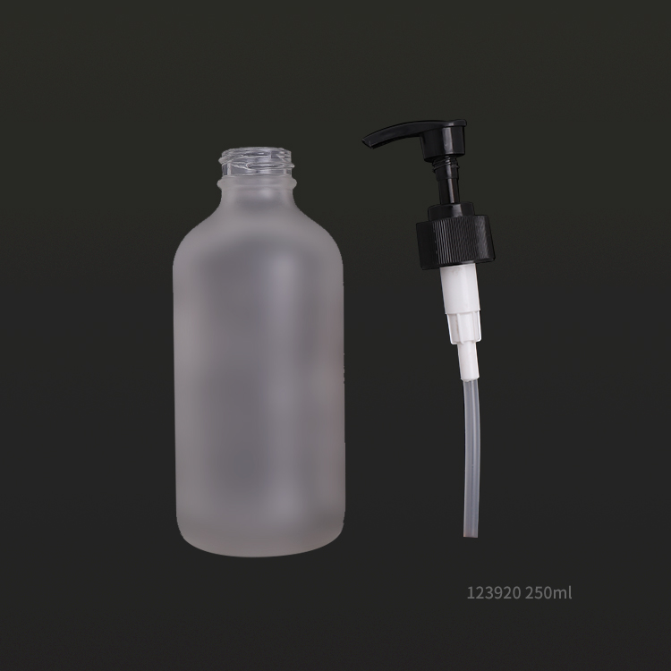 250ml Round hand washing foam liquid frosted white glass Hand Sanitizer Sub Bottle soap pump bottle