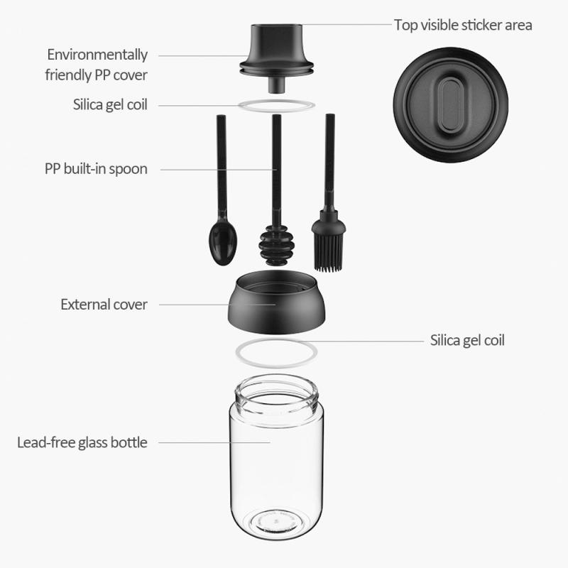 250ml Seasoning Bottles Glass Condiment Storage Containers Condiment Pot Spice jar with Spoon Honey Pot Oil Brush Bottle