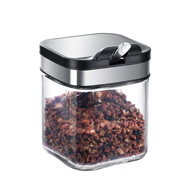 250ml Seasoning Storage Square Glass Spice Jars With Stainless Steel  Lid Spoon
