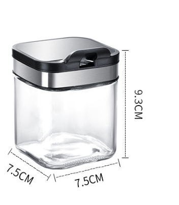 250ml Seasoning Storage Square Glass Spice Jars With Stainless Steel Lid Spoon