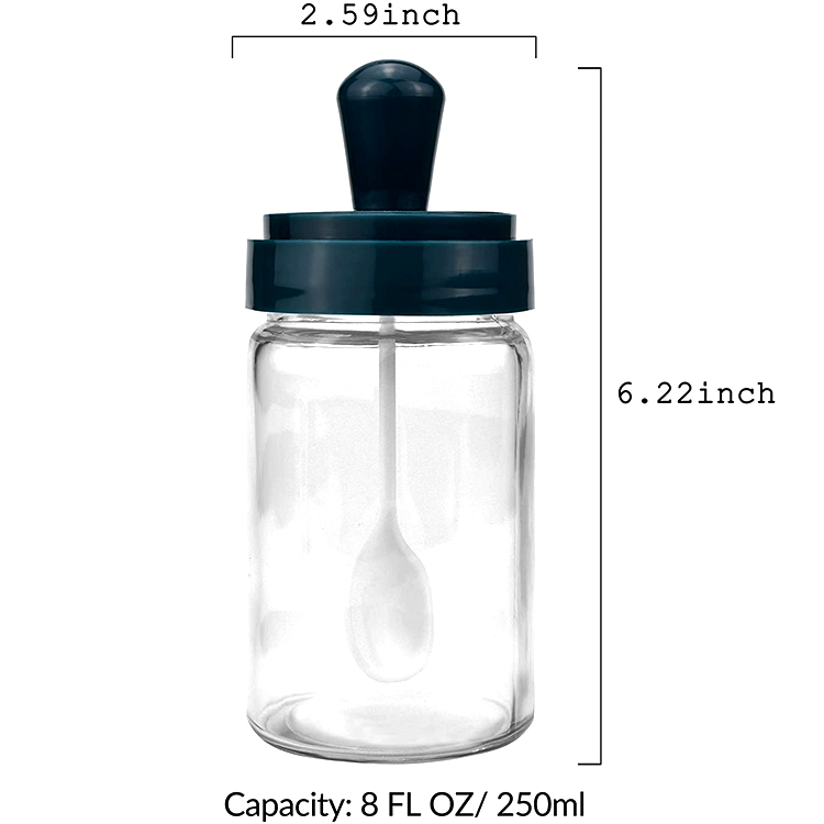 250ml Spoon and lid integrated Lead-free seasoning glass storage bottle kitchen glass spice jar with spoon brush