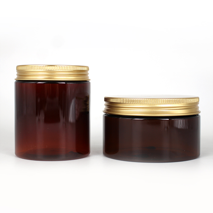 250ml amber round pet plastic cosmetic cream jar with golden cap