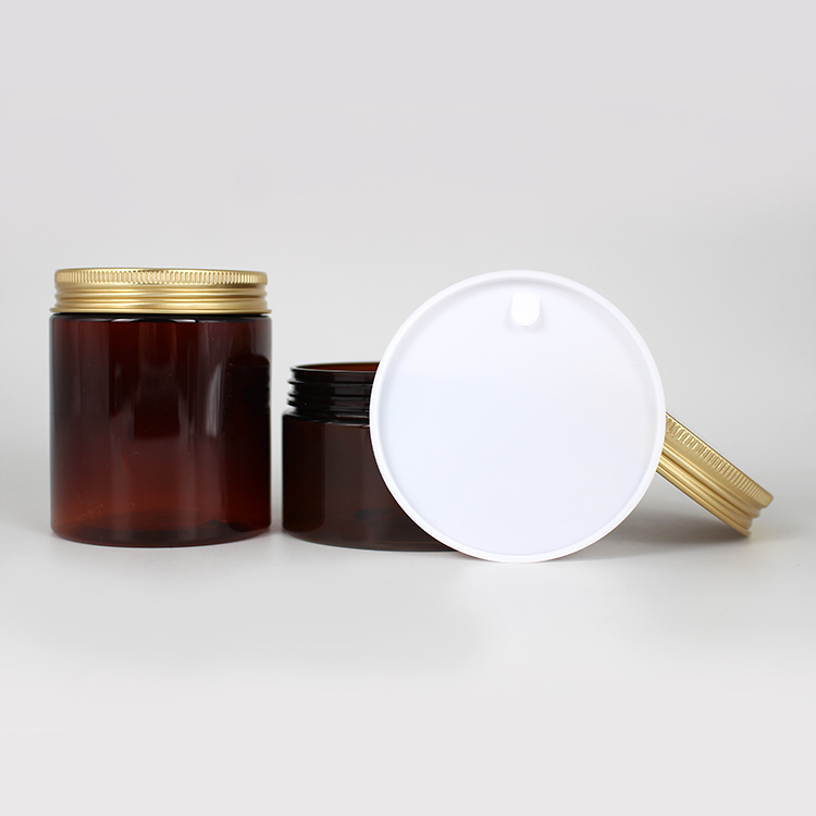 250ml amber round pet plastic cosmetic cream jar with golden cap