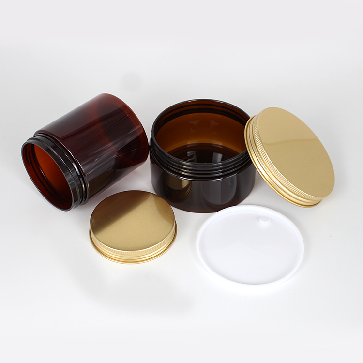250ml amber round pet plastic cosmetic cream jar with golden cap