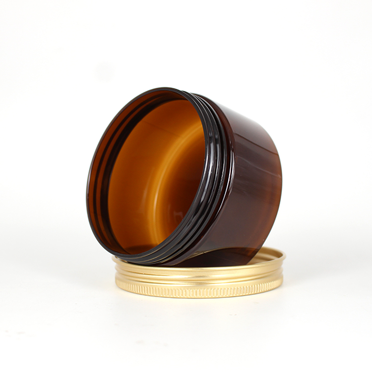 250ml amber round pet plastic cosmetic cream jar with golden cap