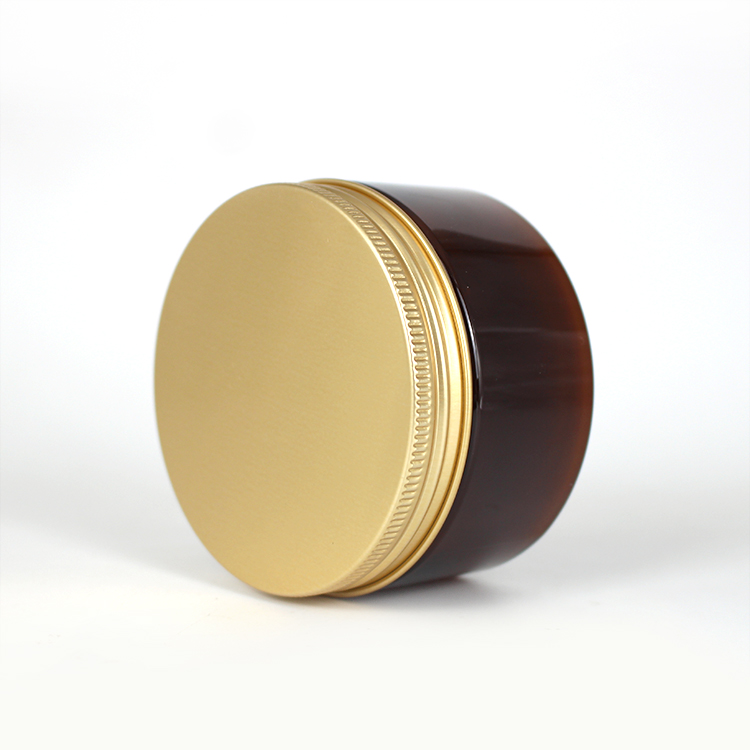 250ml amber round pet plastic cosmetic cream jar with golden cap