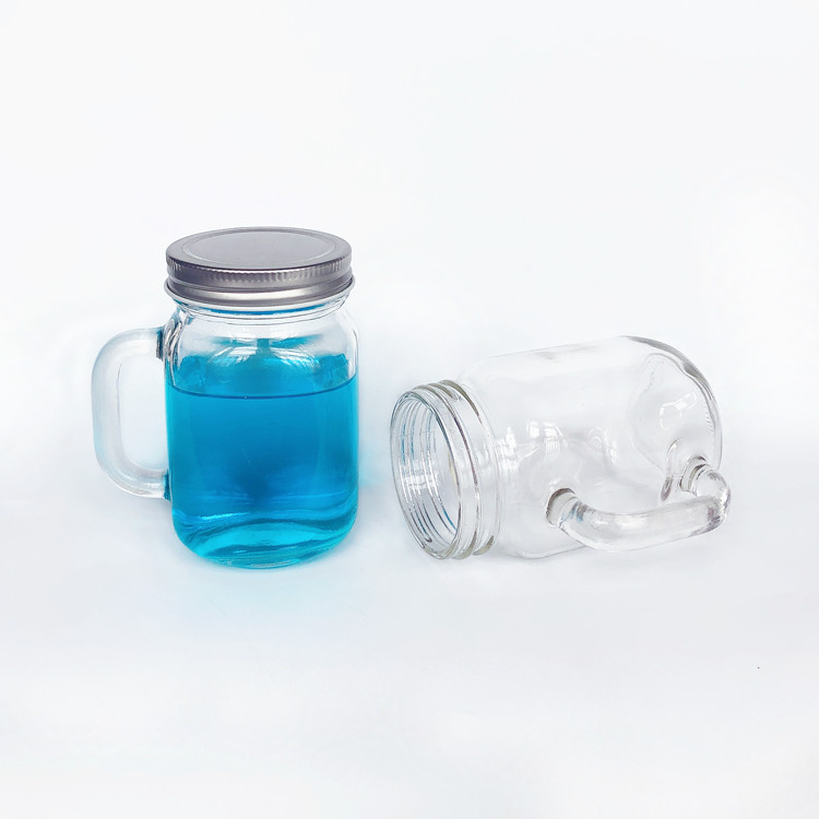 250ml clear square glass storage mason jar for drinking with handle and lid