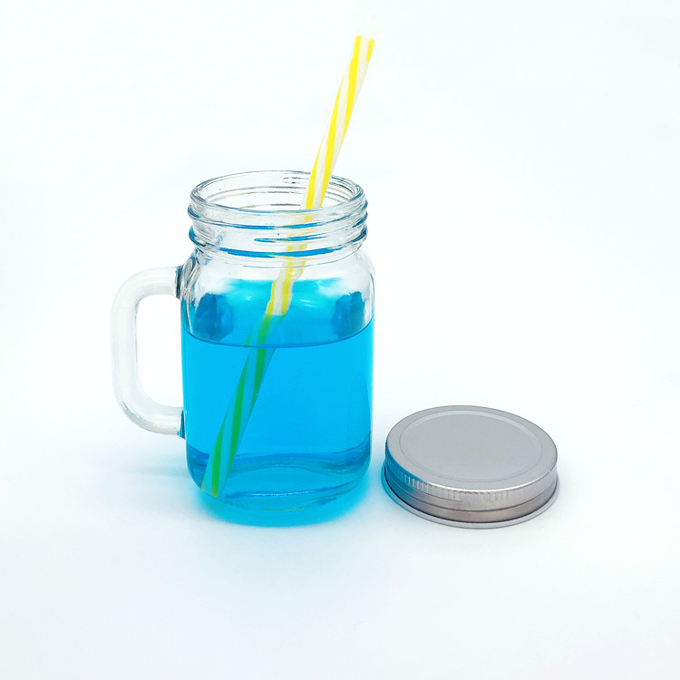 250ml clear square glass storage mason jar for drinking with handle and lid
