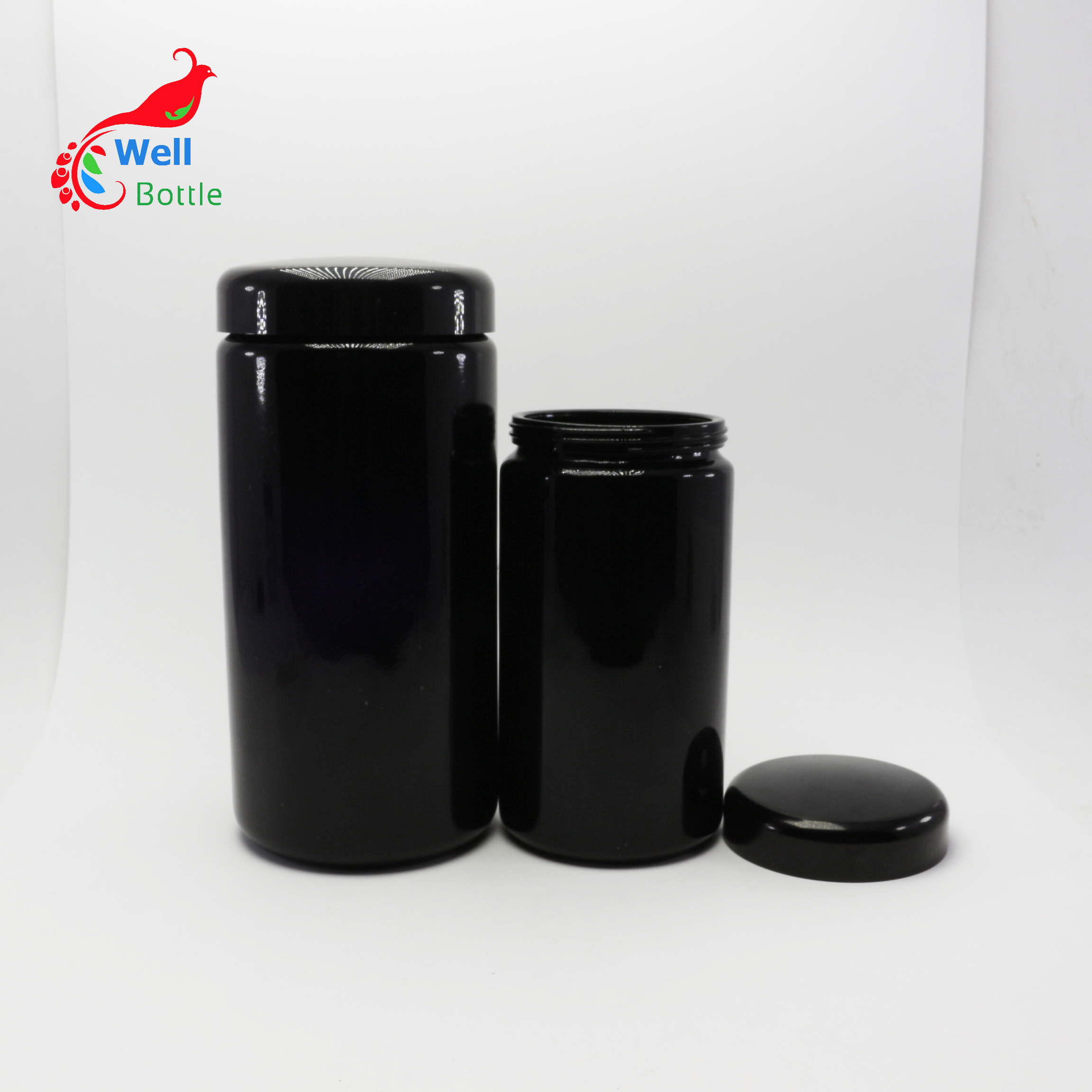 250ml dark violet glass jar shiny black uv CBD container with Bakelite DV226E