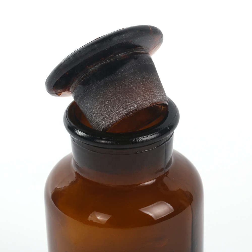 250ml empty amber glass chemical reagent bottle apothecary glass bottle with glass stopper