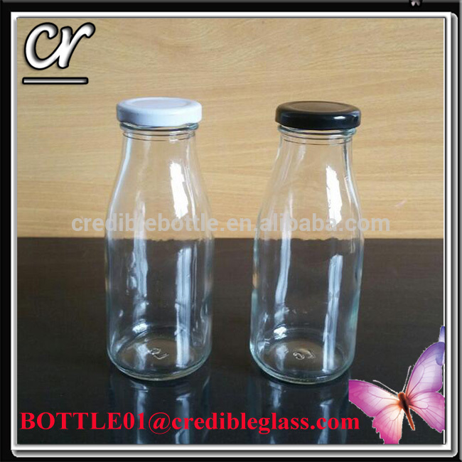 250ml empty glass milk bottle for juice with metal lid