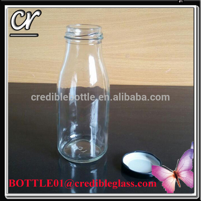 250ml empty glass milk bottle for juice with metal lid