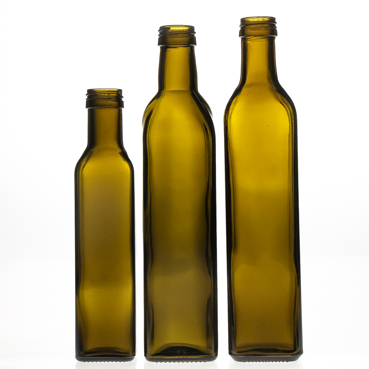 250ml green square olive oil glass bottle with plastic cap or aluminium cap