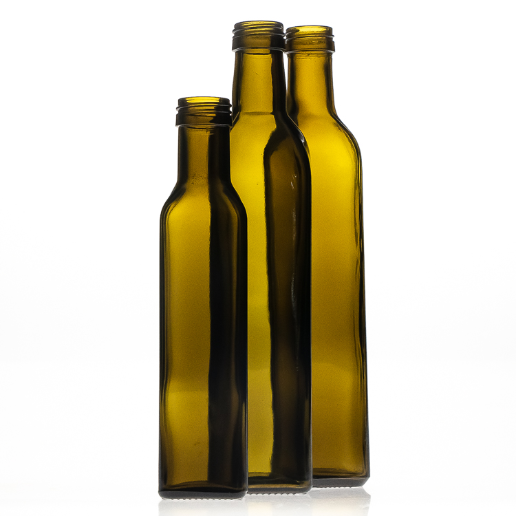 250ml green square olive oil glass bottle with plastic cap or aluminium cap