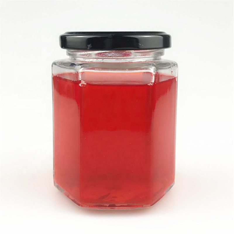 250ml hexagonal glass jam jar food glass honey jar with screw cap