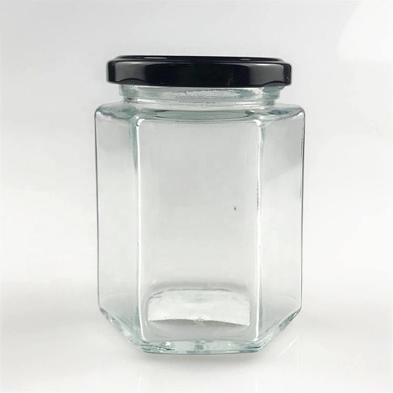 250ml hexagonal glass jam jar food glass honey jar with screw cap