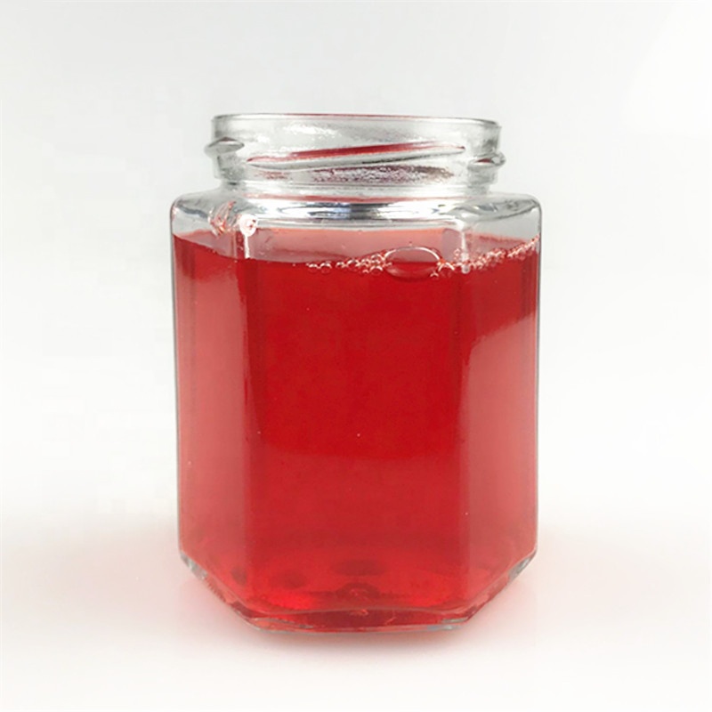 250ml hexagonal glass jam jar food glass honey jar with screw cap