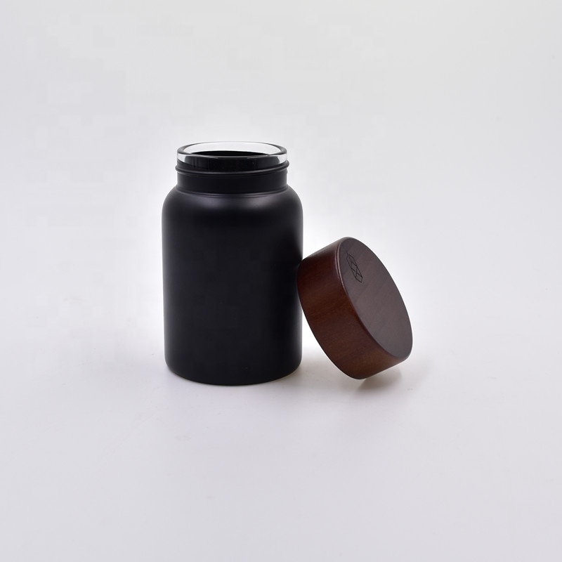 250ml matte black Skin Care Use cosmetic packaging cream honey jar with child resistant bamboo wooden lid