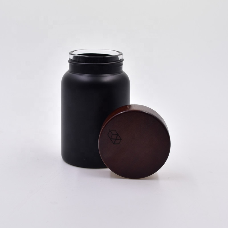 250ml matte black Skin Care Use cosmetic packaging cream honey jar with child resistant bamboo wooden lid