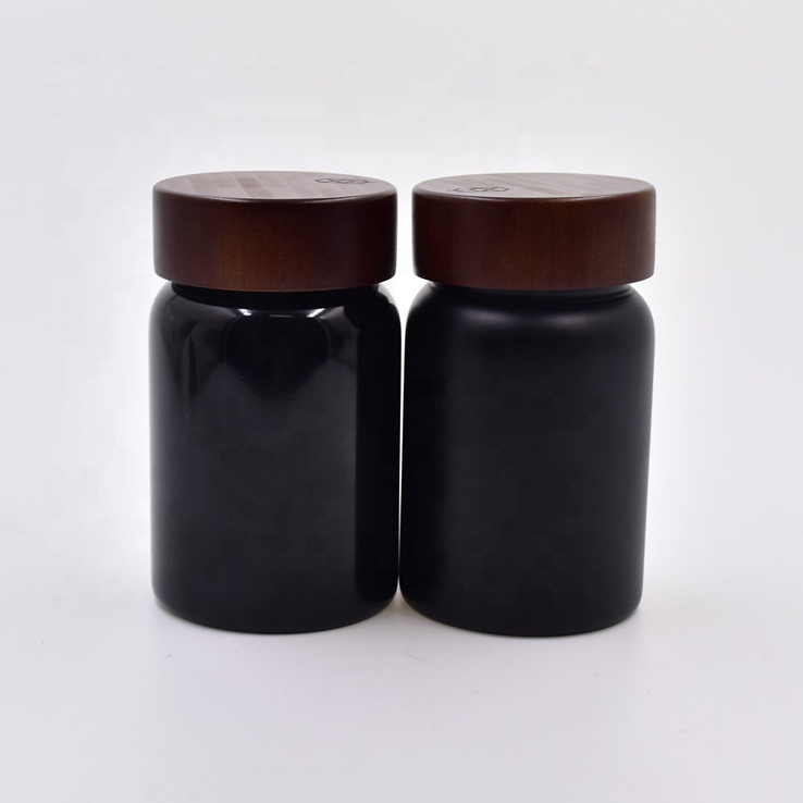 250ml matte glossy black Skin Care cosmetic packaging face cream containers honey jar with child resistant bamboo cap wooden lid