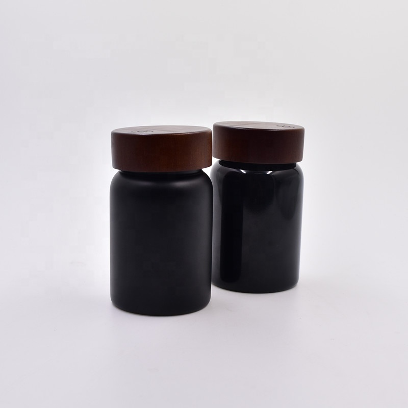 250ml matte glossy black Skin Care cosmetic packaging face cream containers honey jar with child resistant bamboo cap wooden lid