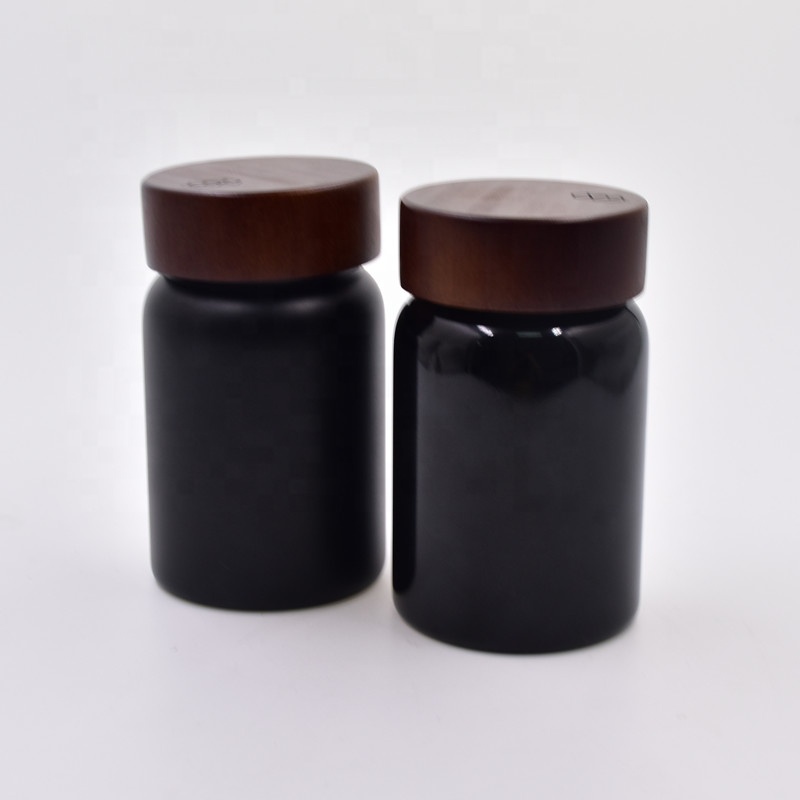250ml matte glossy black Skin Care cosmetic packaging face cream containers honey jar with child resistant bamboo cap wooden lid
